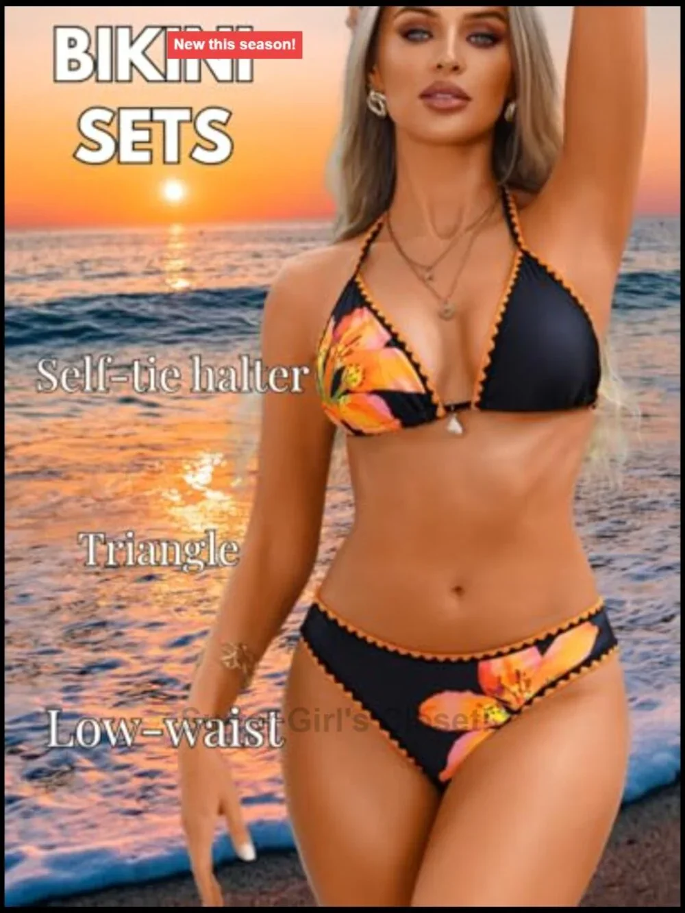 Sexy Halter Triangle Bikini Set with Charm, Cheeky Bottom, Stretchy Polyester